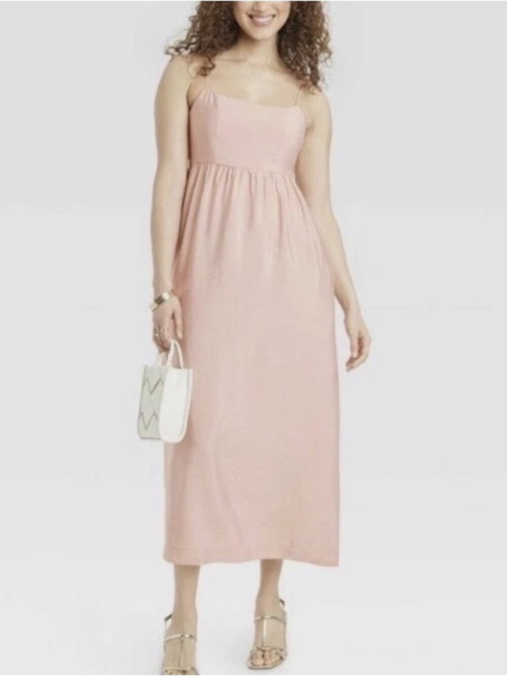 A New Day Women's Pink Casual Midi Dress Spaghetti Straps Cutout Back Sz Large